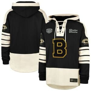 NWT Men's '47 Black Boston Bruins Blue Line Heritage Lacer Pullover Hoodie Large